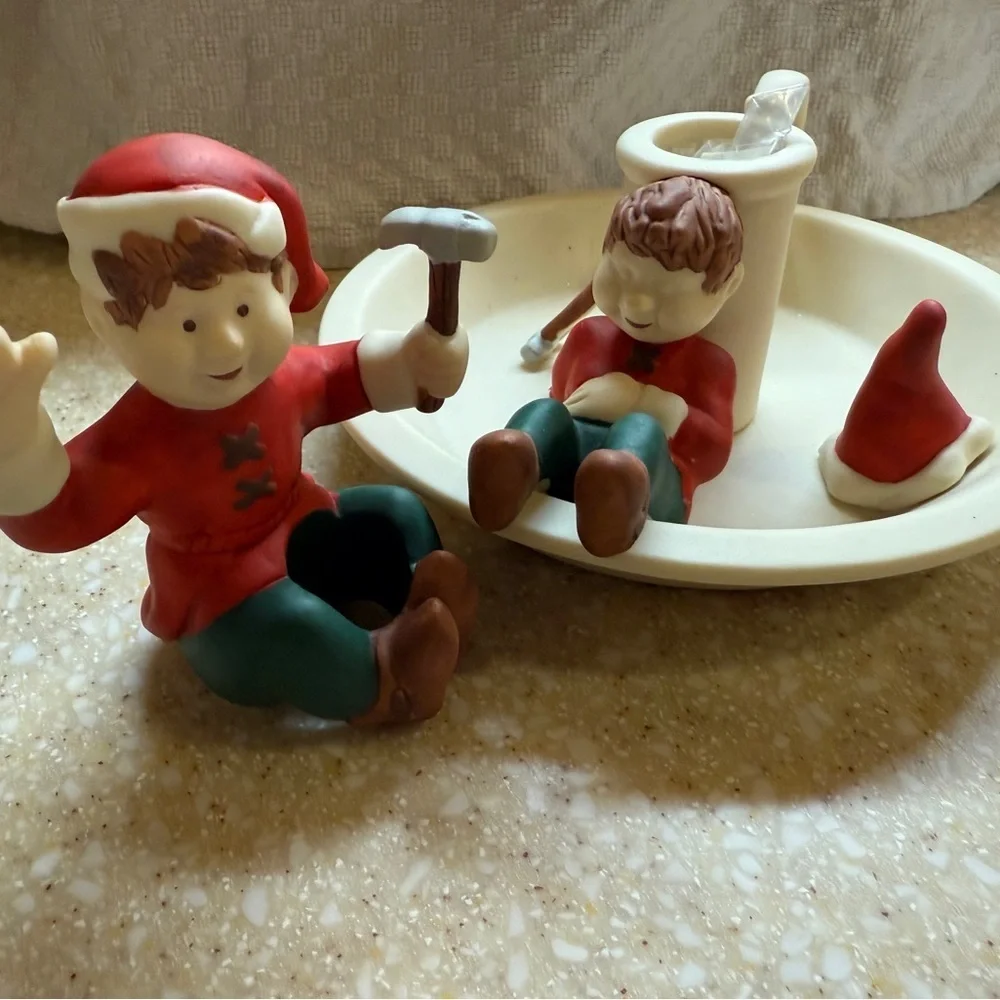 Vintage 90’s Partylite Christmas Elf Tapered Candle Stick Holder Resting Elf